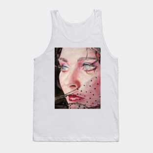 Woman Watercolor Portrait Painting with the Spotted Veil Tank Top